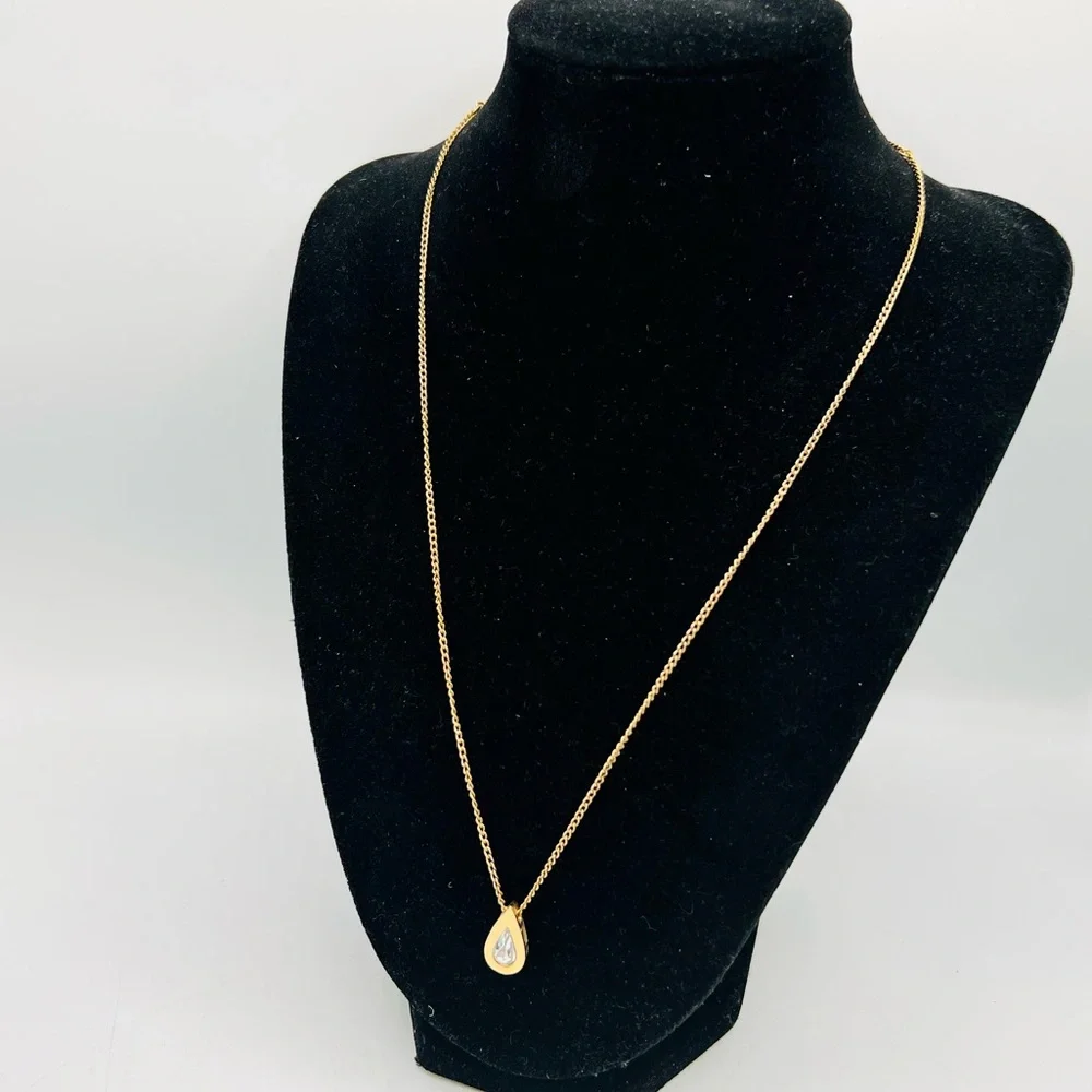 Vintage AVON necklace teardrop pendant pale blue rhinestone